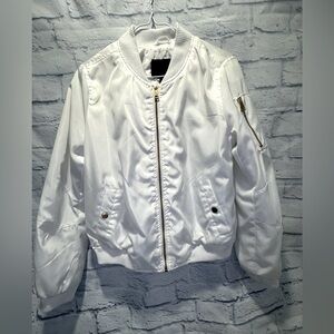 Miss London Juniors Size M White Satin Bomber Jacket